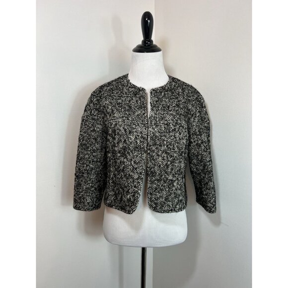 Lafayette 148 Wool Silk Jacket Coat Blazer 2 Crop 3/4 Sleeve Tweed Fall Winter - Picture 1 of 11